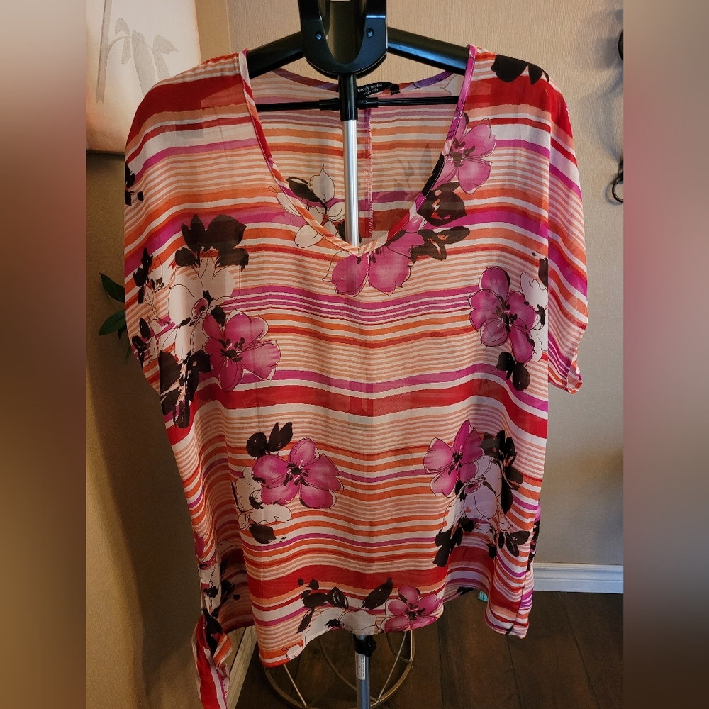 Brody Myles Plus Sheer Floral Striped Women's Top